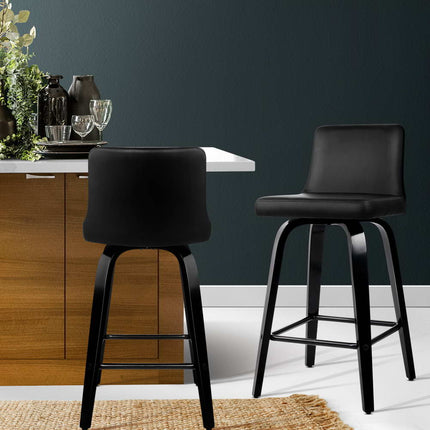 Artiss Bar Stools Kitchen Leather Barstools Swivel Wooden Chairs X2.