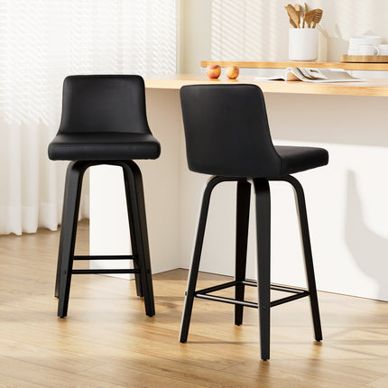 Artiss Bar Stools Kitchen Leather Barstools Swivel Wooden Chairs X2.