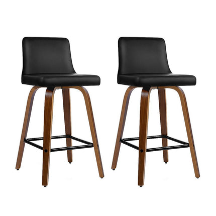 Artiss 2x Bar Stools Swivel Leather Padded Wooden.