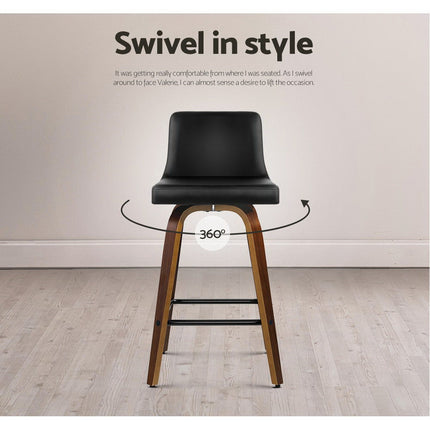 Artiss 2x Bar Stools Swivel Leather Padded Wooden.