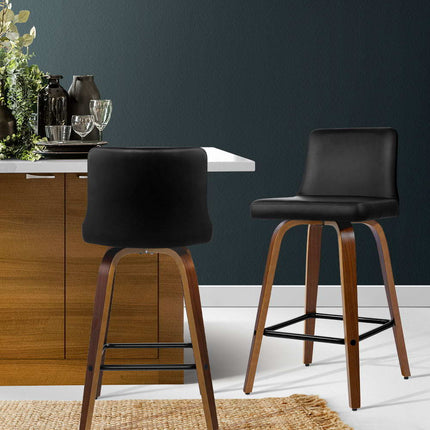 Artiss 2x Bar Stools Swivel Leather Padded Wooden.