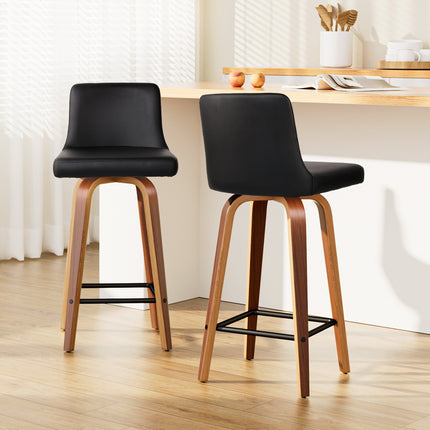 Artiss 2x Bar Stools Swivel Leather Padded Wooden.
