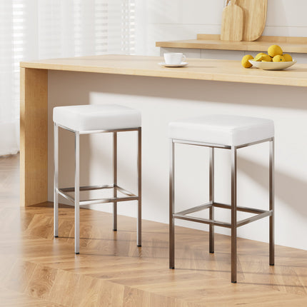 Artiss 2x Bar Stools Leather Padded Metal White.
