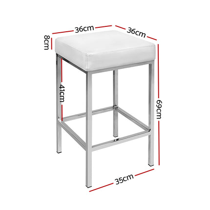 Artiss 2x Bar Stools Leather Padded Metal White.