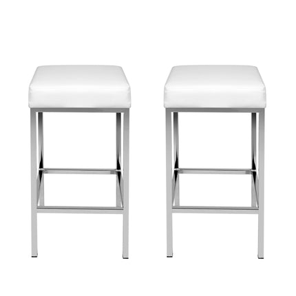 Artiss 2x Bar Stools Leather Padded Metal White.