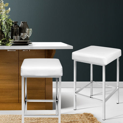 Artiss 2x Bar Stools Leather Padded Metal White.
