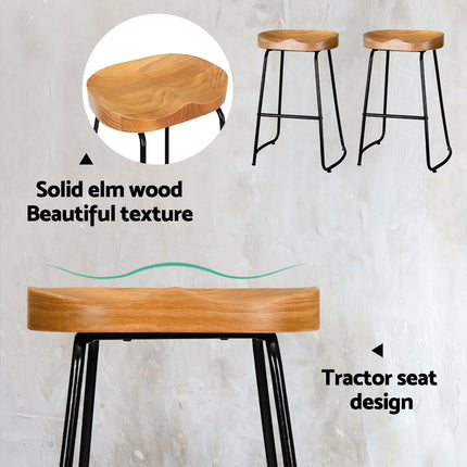 Artiss 4x Bar Stools Tractor Seat 65cm Wooden.