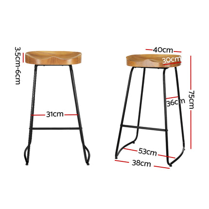 Artiss 2x Bar Stools Tractor Seat 75cm Wooden.
