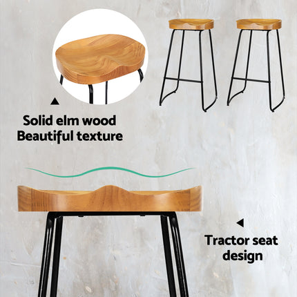 Artiss 2x Bar Stools Tractor Seat 75cm Wooden.