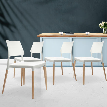 Artiss Dining Chairs Set of 4 Plastic Wooden Stackable White.