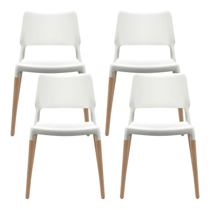 Artiss Dining Chairs Set of 4 Plastic Wooden Stackable White.