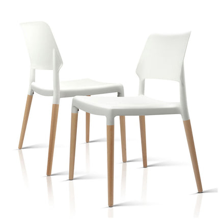 Artiss Dining Chairs Set of 4 Plastic Wooden Stackable White.