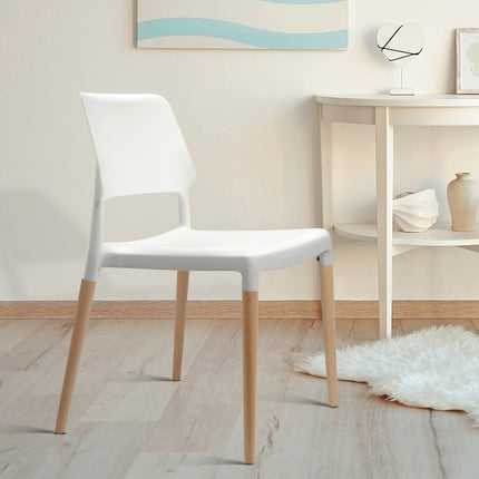 Artiss Dining Chairs Set of 4 Plastic Wooden Stackable White.
