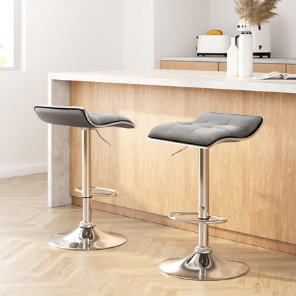 Artiss 2x Bar Stools Linen Padded Gas Lift.