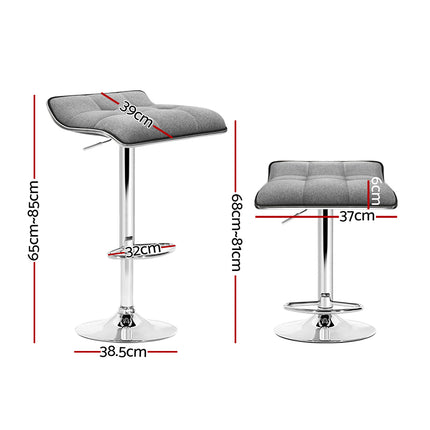 Artiss 2x Bar Stools Linen Padded Gas Lift.