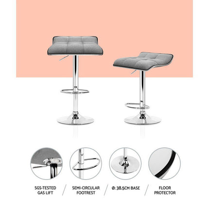 Artiss 2x Bar Stools Linen Padded Gas Lift.