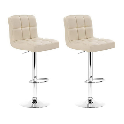 Artiss 2x Bar Stools Leather Gas Lift Beige.