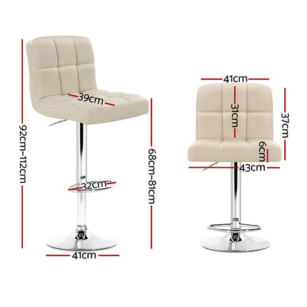 Artiss 2x Bar Stools Leather Gas Lift Beige.