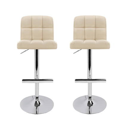 Artiss 2x Bar Stools Leather Gas Lift Beige.
