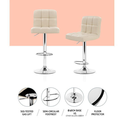 Artiss 2x Bar Stools Leather Gas Lift Beige.