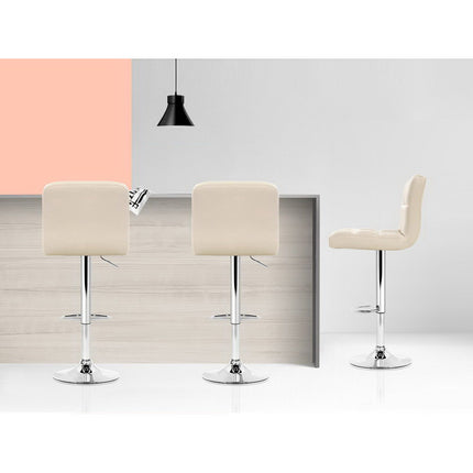 Artiss 2x Bar Stools Leather Gas Lift Beige.