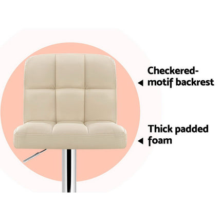 Artiss 2x Bar Stools Leather Gas Lift Beige.