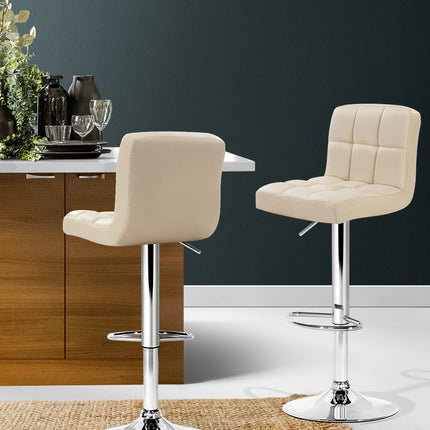 Artiss 2x Bar Stools Leather Gas Lift Beige.