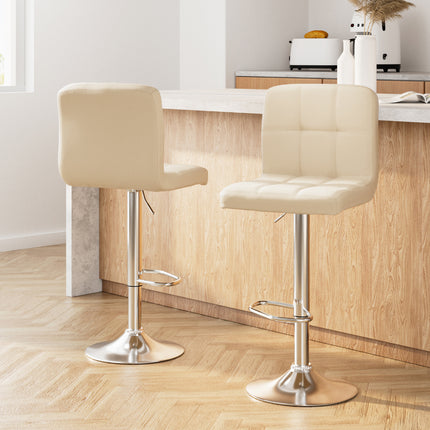 Artiss 2x Bar Stools Leather Gas Lift Beige.
