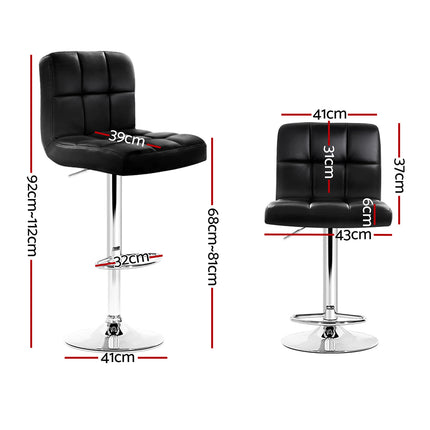 Artiss 2x Bar Stools Leather Gas Lift Black.