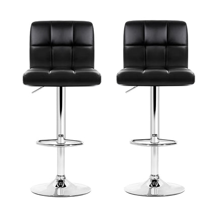 Artiss 2x Bar Stools Leather Gas Lift Black.