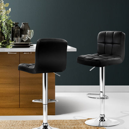 Artiss 2x Bar Stools Leather Gas Lift Black.