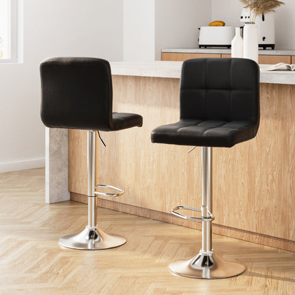 Artiss 2x Bar Stools Leather Gas Lift Black.