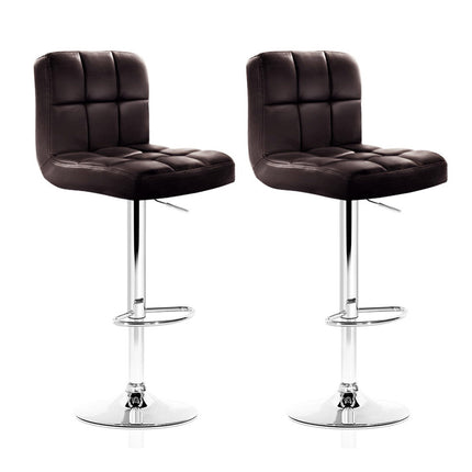 Artiss 2x Bar Stools Leather Gas Lift Brown.