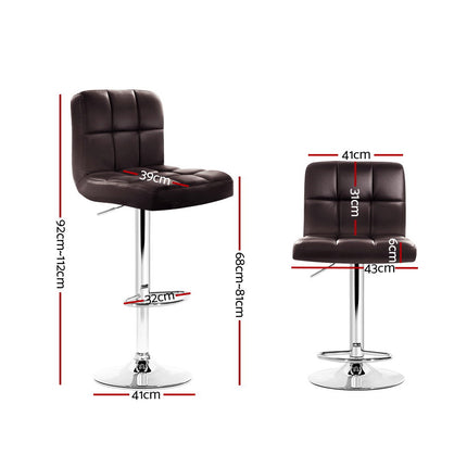 Artiss 2x Bar Stools Leather Gas Lift Brown.