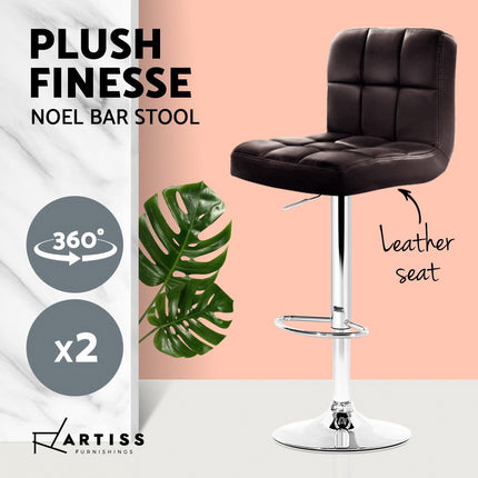 Artiss 2x Bar Stools Leather Gas Lift Brown.