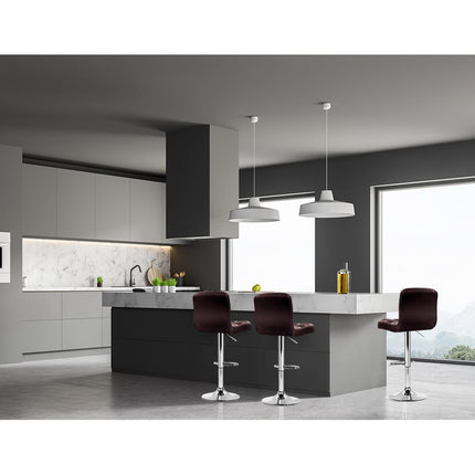Artiss 2x Bar Stools Leather Gas Lift Brown.