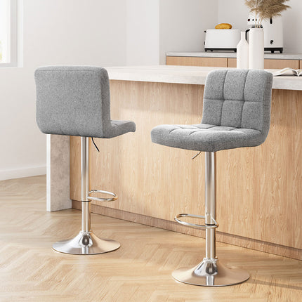 Artiss 2x Bar Stools Kitchen Dining Chairs Counter Stool Gas Lift Fabric Grey.