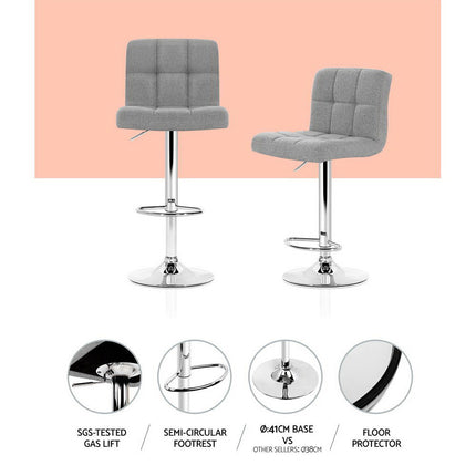 Artiss 2x Bar Stools Kitchen Dining Chairs Counter Stool Gas Lift Fabric Grey.