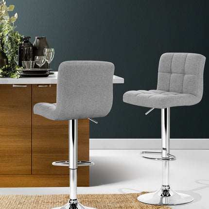 Artiss 2x Bar Stools Kitchen Dining Chairs Counter Stool Gas Lift Fabric Grey.
