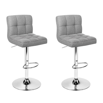 Artiss 2x Bar Stools Kitchen Dining Chairs Counter Stool Gas Lift Fabric Grey.