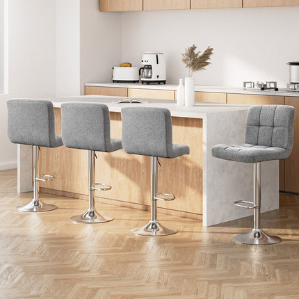 Artiss 4x Bar Stools Fabric Gas Lift Grey.