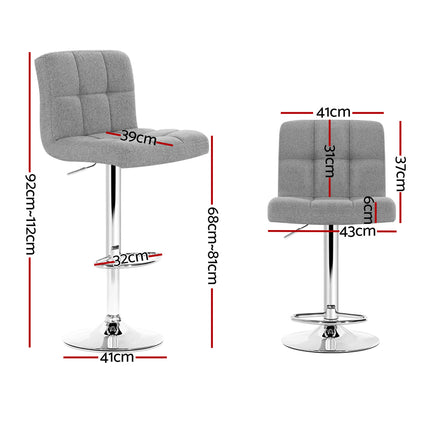 Artiss 4x Bar Stools Fabric Gas Lift Grey.