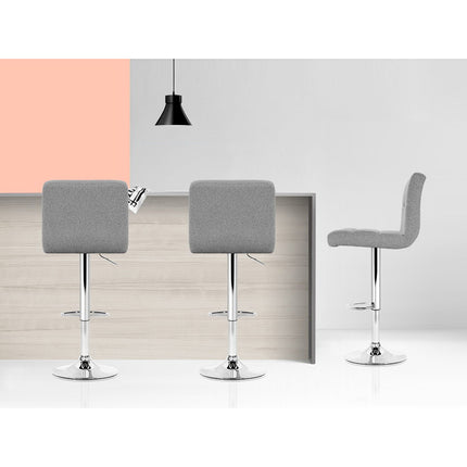 Artiss 4x Bar Stools Fabric Gas Lift Grey.