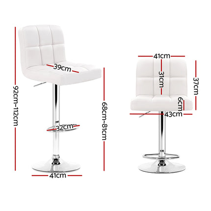 Artiss 2x Bar Stools Leather Gas Lift White.