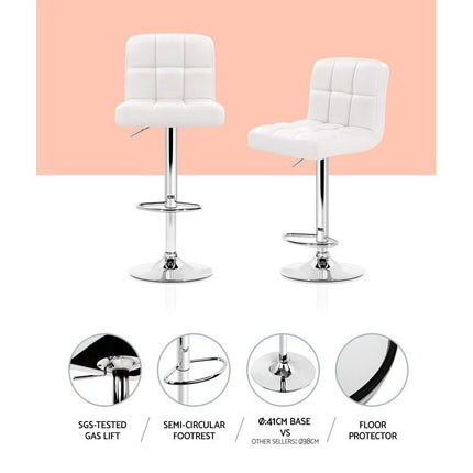 Artiss 2x Bar Stools Leather Gas Lift White.
