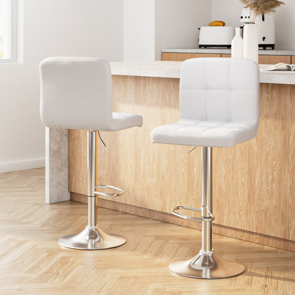 Artiss 2x Bar Stools Leather Gas Lift White.