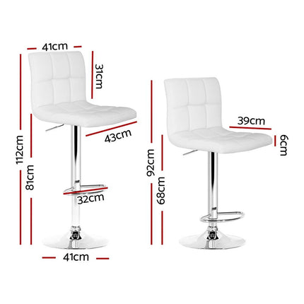 Artiss 4x Bar Stools Leather Gas Lift White.