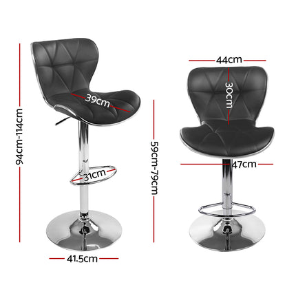 Artiss 2x Bar Stools Gas Lift Leather Seat Black.