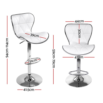 Artiss 2x Bar Stools Gas Lift Leather Seat White.