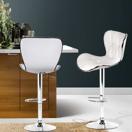 Artiss 2x Bar Stools Gas Lift Leather Seat White.